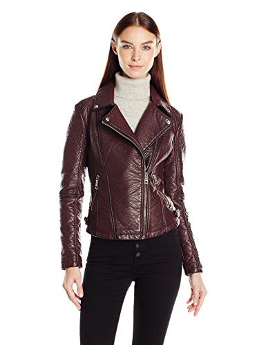 guess brown leather jacket womens