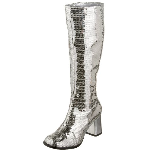 silver sequin gogo boots