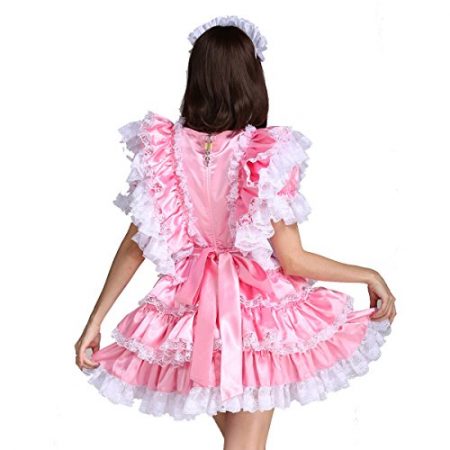 Gocebaby Sissy Girl Maid Satin Pink Lockable Crossdressing Dress Costume Uniform Medium To Xxxl
