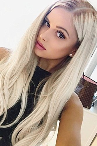 Synthetic Lace Front Ash Blonde Dark Root Ombre Color Long 22 Wig