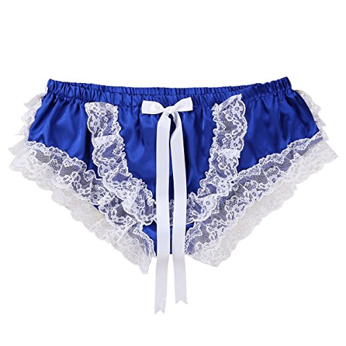 Sissy Husband Panties Silky Shiny Satin Ruffled Lace Men's Maid Thong  Briefs (Various Sizes – 2 Colors)