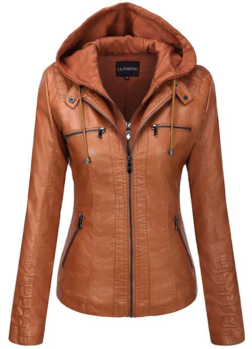 Womens Hooded Faux Leather Jacket Crossdress Boutique