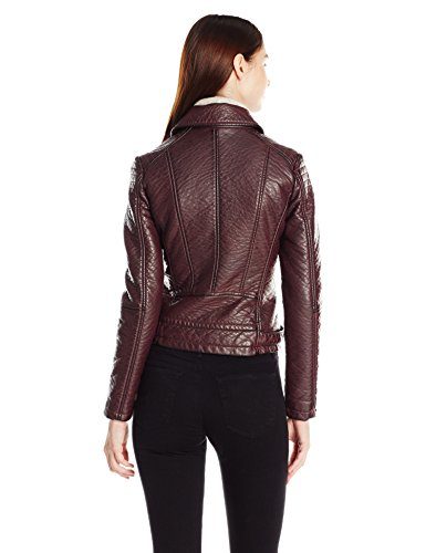 Women’s Faux Wine Leather Moto Jacket by Guess | Crossdress Boutique