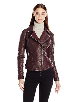 Women’s Faux Wine Leather Moto Jacket by Guess | Crossdress Boutique