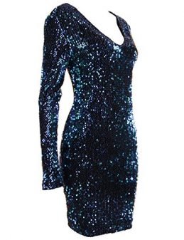 Long Sleeve V-Neck Sequin Bodycon Crossdresser Club Dress by Meilun ...