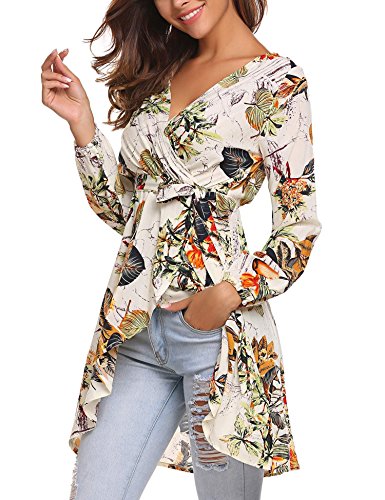 Long Sleeve Sexy V Neck Tunic Top Floral Print Mini Dress 4 Colors Crossdress Boutique