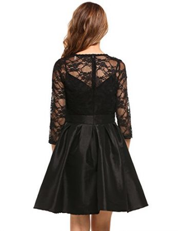 Womens Vintage 1950s Style 3/4 Sleeve Black Lace Flare A-line Dress ...