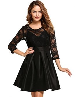 Womens Vintage 1950s Style 3/4 Sleeve Black Lace Flare A-line Dress ...