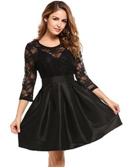 Womens Vintage 1950s Style 3/4 Sleeve Black Lace Flare A-line Dress ...