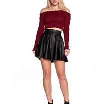 Faux Leather Back Gold Zip Crossdresser Mini Skater Skirt (Black or ...